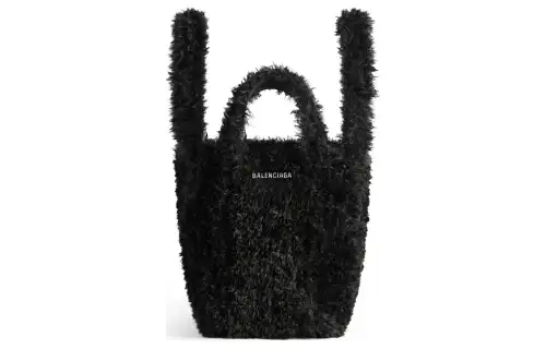 Balenciaga Curled Faux Fur One Shoulder Handbag Extra Small Women's Black