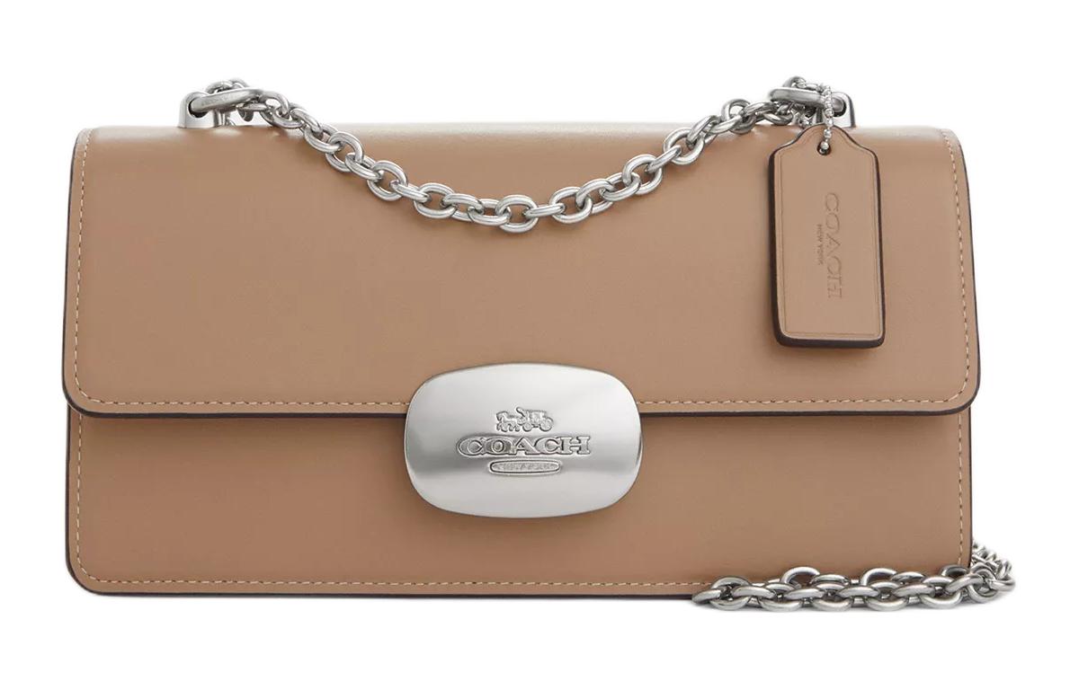 COACH Eliza Calfskin Shoulder Bag, Crossbody Bag Medium Women's Silver & Taupe