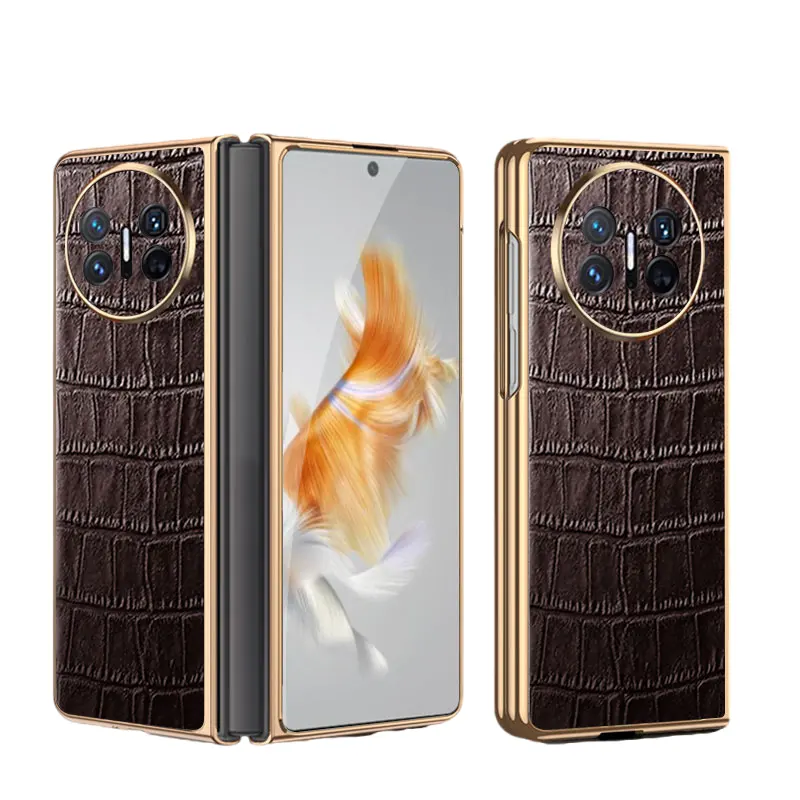 Baohuguang leather material, genuine leather crocodile pattern, light luxury, all-inclusive protection, above the lens, anti-scratch, wear-resistant and anti-fall folding mobile phone case, suitable for Huawei matex5 matex3, business style minimalist style