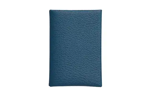 HERMES Mysore Goat Skin Card Holder Mini Women's S4 Deep Blue Dark Blue