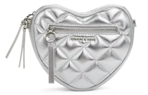 CHARLES&KEITH PU Synthetic Leather Shoulder Bag, Crossbody Bag Women's Silver/Noir Black/Cream Milk White/Red