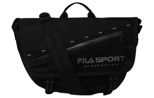 FILA Nylon Messenger Bag, Portable Crossbody Bag, Shoulder Bag Regular Unisex Black
