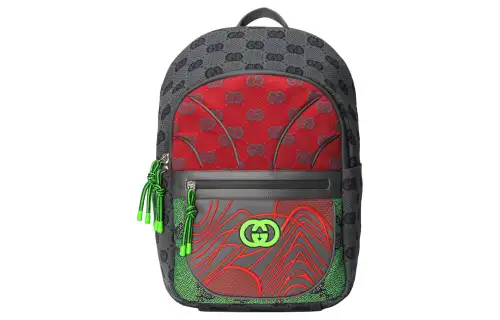 GUCCI Nylon Backpack Men's Gray & Multicolor