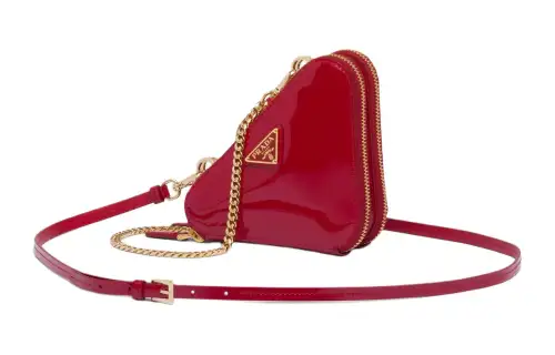 PRADA Leather One Shoulder Crossbody Clutch Mini Women's Cherry Red