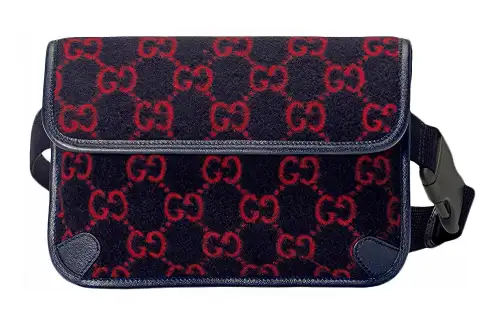 GUCCI Wool With Leather Shoulder Bag, Crossbody Bag, Sling Bag, Fanny Pack Unisex Red Blue