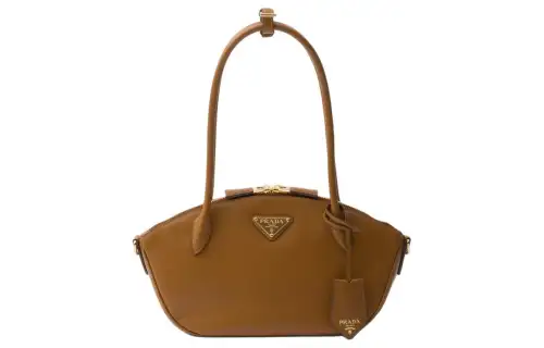 PRADA Leather One Shoulder Handbag Small Women's Caramel