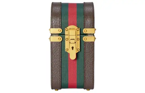 GUCCI Savoy Canvas With Leather Storage Box Hard Case Women's Beige & Ebony