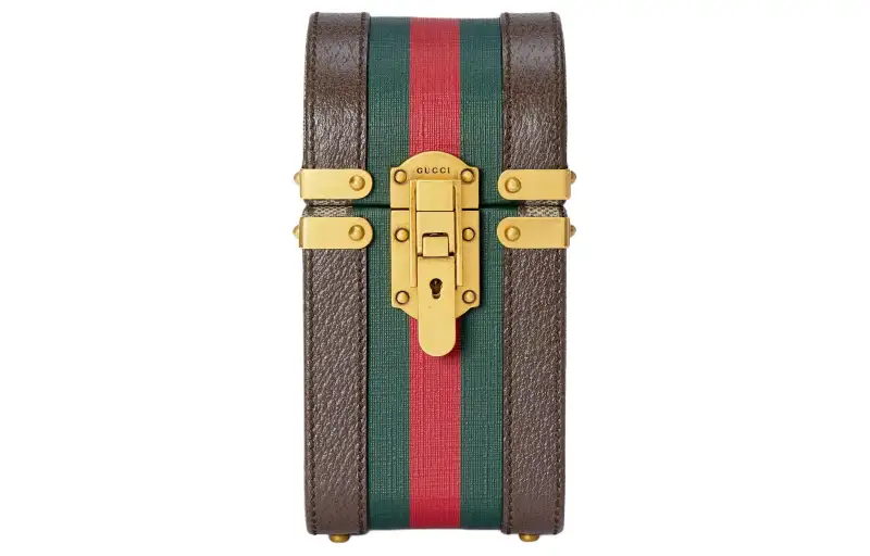 GUCCI Savoy Canvas With Leather Storage Box Hard Case Women's Beige & Ebony