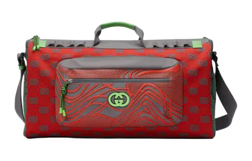 GUCCI Nylon Luggage Bag, Shoulder Bag, Crossbody Bag, Handbag, Travel Bag Men's Gray & Red