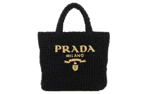 PRADA Raffia Handbag Women's Black