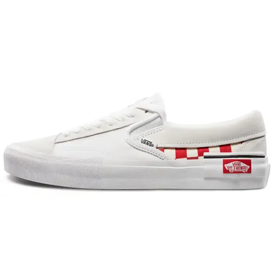 Vans Slip On Cap Low Top Skate Shoes Unisex Red Grid White