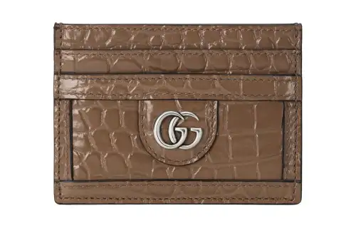 GUCCI Crocodile Leather Card Holder Men's Light Brown