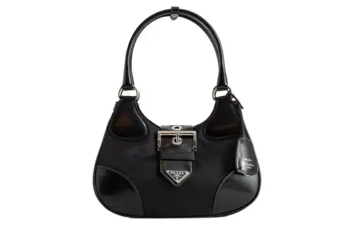 PRADA Moon Calfskin Handbag, Shoulder Bag Medium Women's Black