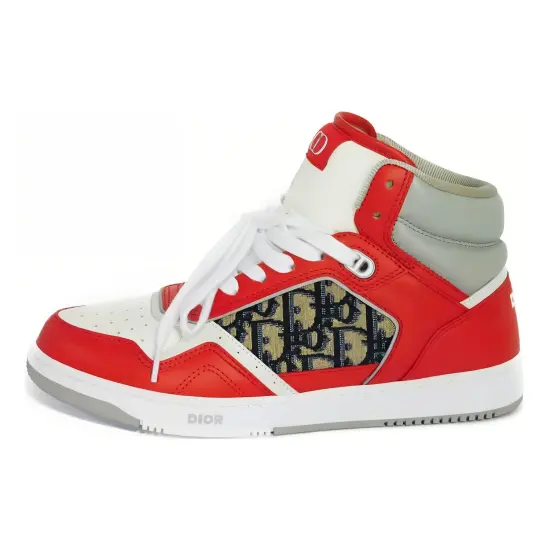 DIOR B27 High Red Gray And White Smooth Calfskin With Beige And Black DIOR Oblique Jacquard