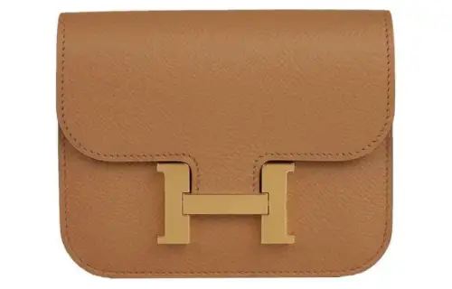 HERMES Constance Slim Gold tone Lock Epsom Leather Clutch Wallet Fanny Pack Women's 2S Sesame