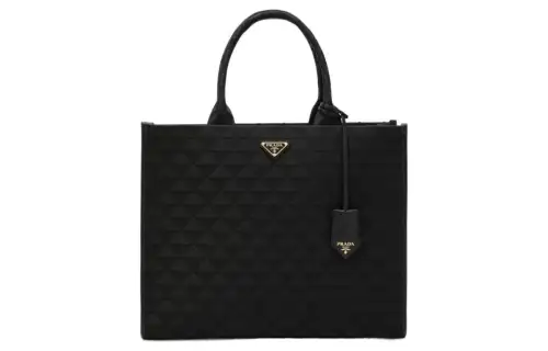 PRADA Symbole Leather Tote Bag, Shopping Bag, Handbag Large Women's Black