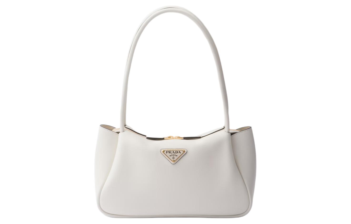 PRADA Prada, enamel, triangle, white one-shoulder bag