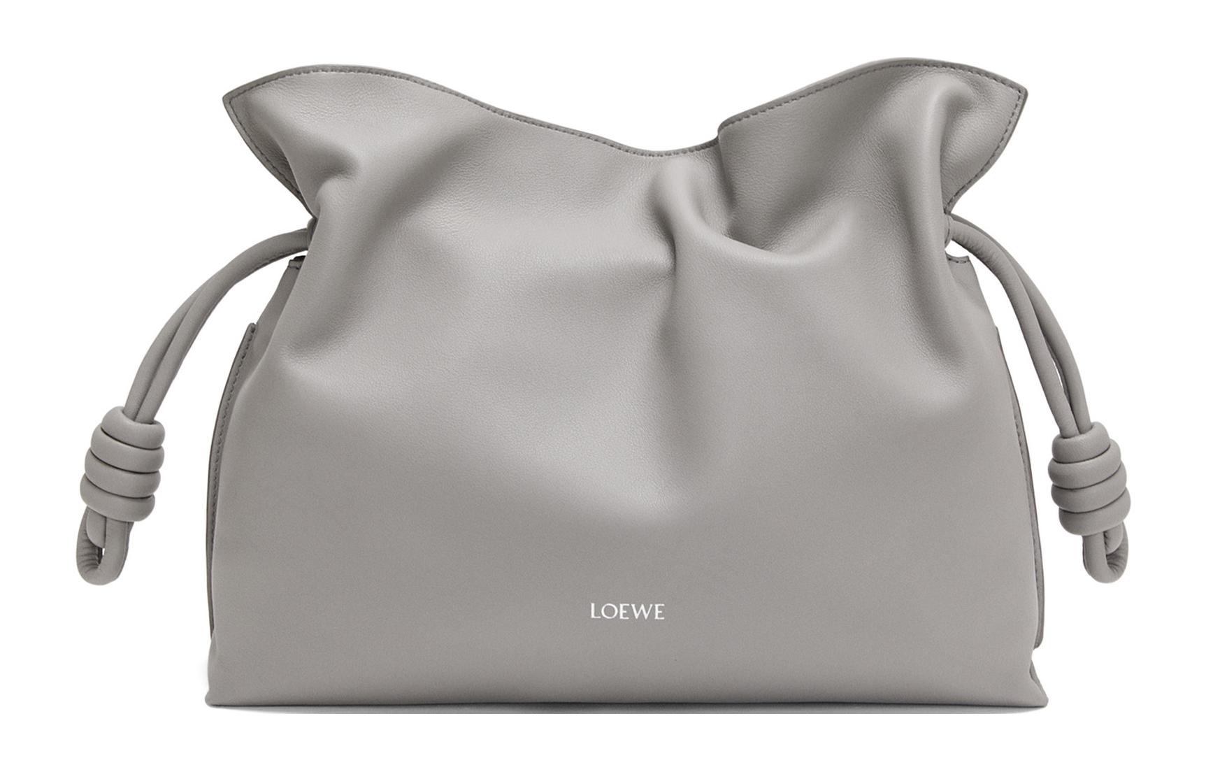 LOEWE Flamenco Napa Calf Leather Clutch Women's Pearl Gray
