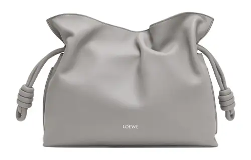 LOEWE Flamenco Napa Calf Leather Clutch Women's Pearl Gray