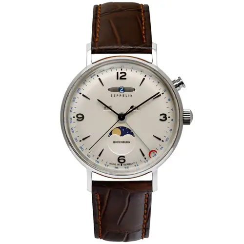 ZEPPELIN Quartz men's watch, white dial, case stainless steel, watch strap, quartz mechanism, for beloved, genuine leather