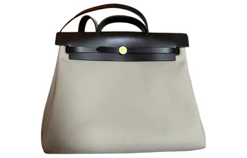 HERMES Herbag Zip Canvas With Hunter Cow Leather Shoulder Bag, Crossbody Bag, Handbag Regular 39 Unisex