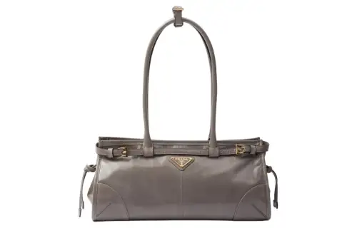 PRADA Bonnie Leather Handbag, Shoulder Bag Medium Women's Asphalt Gray