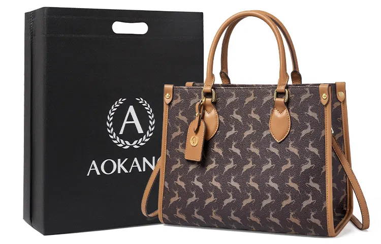 AOKANG PVC Tote Bag, Shopping Bag, Shoulder Bag, Handbag Large Women's Cocoa Coffee/Nut Apricot