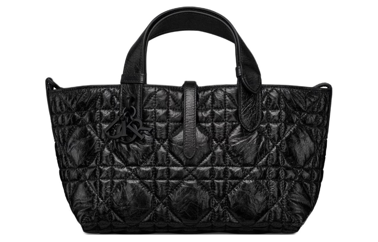 DIOR Toujours Wrinkled Cow Leather Native Handbag, Shoulder Bag Small Women's Black