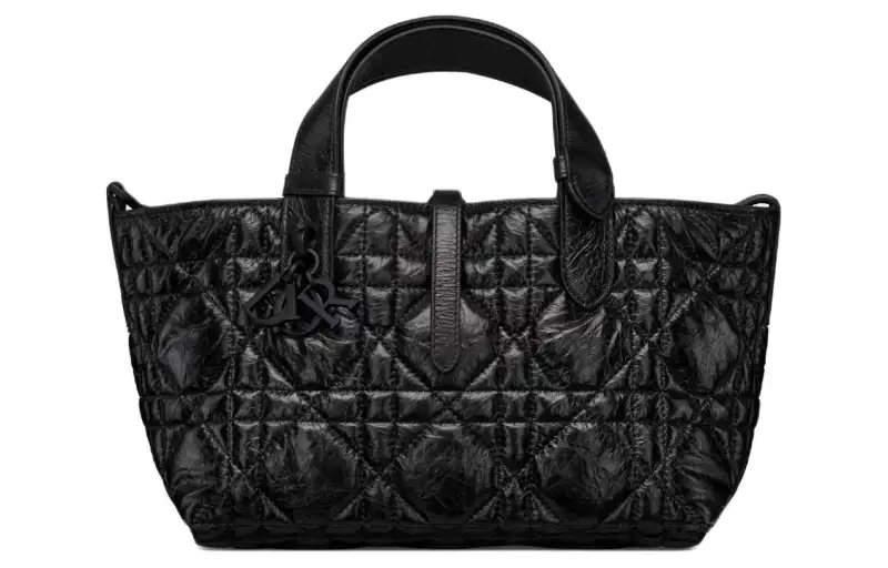 DIOR Toujours Wrinkled Cow Leather Native Handbag, Shoulder Bag Small Women's Black