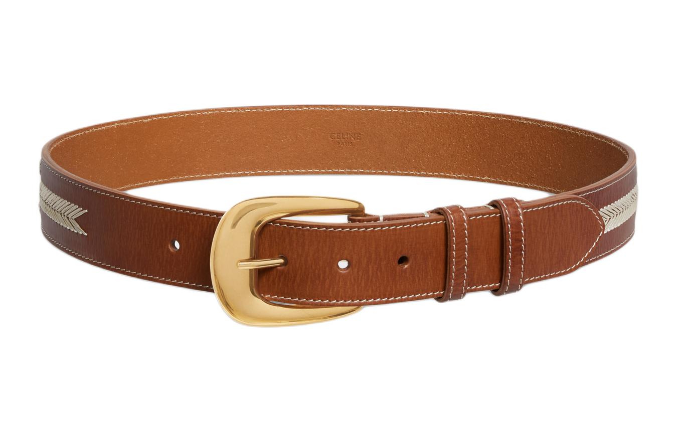 CELINE Embroidered Badge Pin Buckle Women's Brown Width 3.5CM