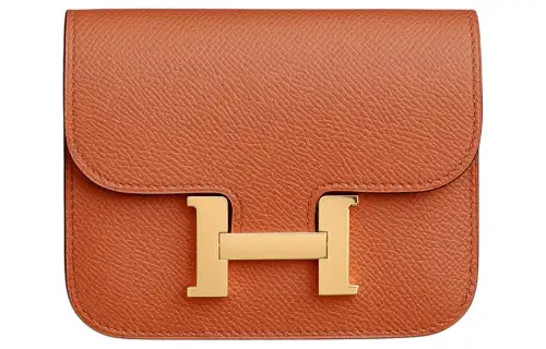HERMES Constance Slim Gold tone Lock Epsom Leather Clutch Wallet Fanny Pack Women's R1 Terre Battue Red Earth