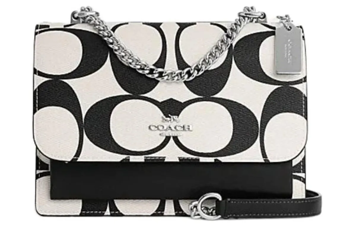 COACH Klare PVC With Cow Leather Shoulder Bag, Crossbody Bag Small Women's Silver Hardware & Chalk Multicolor