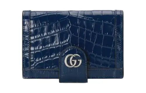 GUCCI Crocodile Leather Passport Wallet Men's Blue