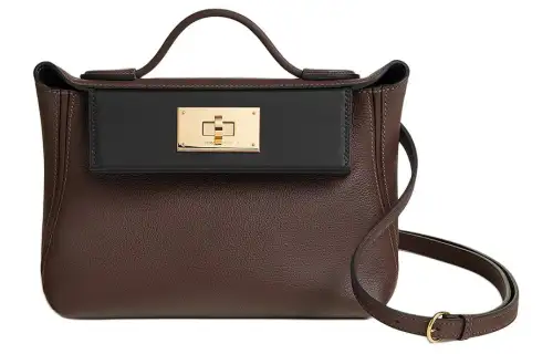 HERMES 24/24 Evercolor & Swift Calfskin Shoulder Bag, Crossbody Bag, Handbag Mini Women's Mocha & Black