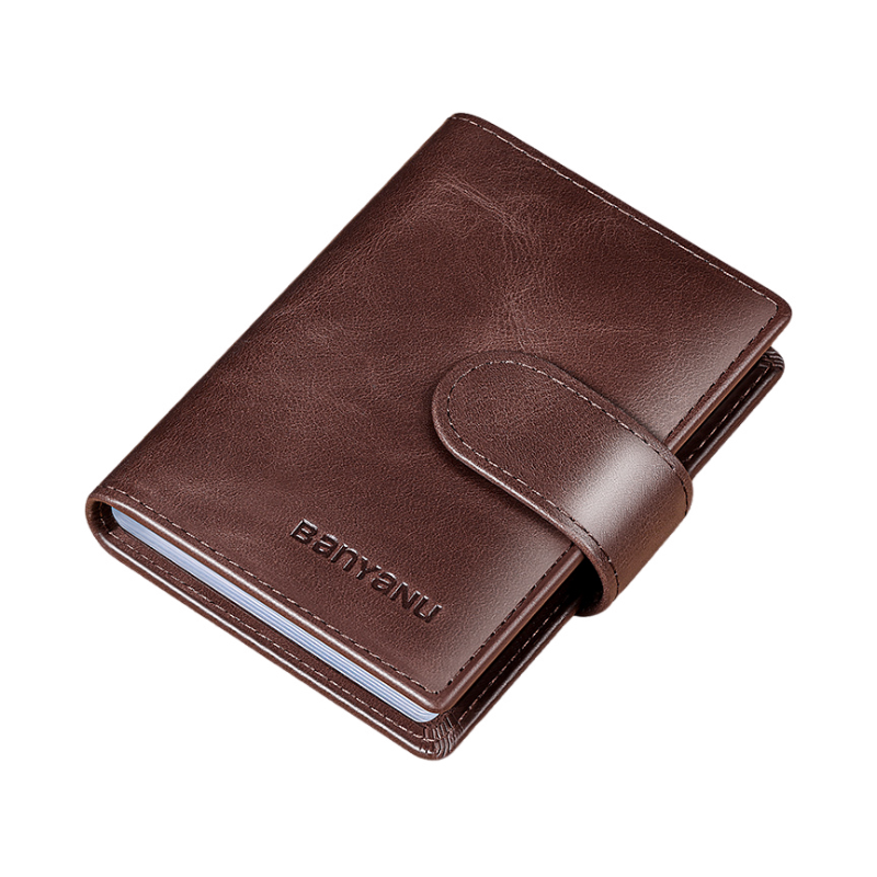 BANYANU Cow Leather Card Holder Regular Unisex Coffee/Black/Khaki/Blue/Burgundy/Purple