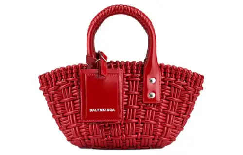 Balenciaga Bistro Artificial Leather Basket Bag, Portable Crossbody Bag, Shoulder Bag Extra Mini Women's Red