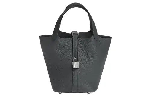 HERMES Picotin Lock Clemence Bullock Leather Basket Bag, Bucket Bag, Handbag 18 Women's H0 Gris Misty Gray