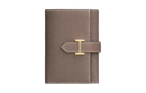 HERMES Bearn Epsom Calfskin Wallet Women's 18 Etoupe Elephant Gray