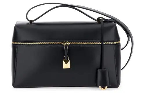 Loro Piana Extra Bag Cow Leather Makeup Box Bag Handbag, Crossbody Bag Women's Black