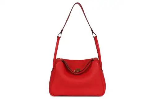 HERMES Lindy Evercolor Calfskin Handbag 26 Women's S3 Rouge De Coeur Heart Red
