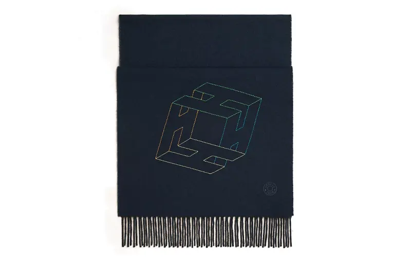 HERMES Knit Scarves Men's Navy Blue