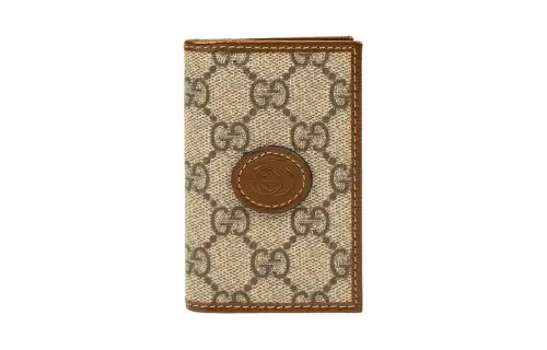 GUCCI GG Embossed Card Holder Canvas Wallet Men's Beige