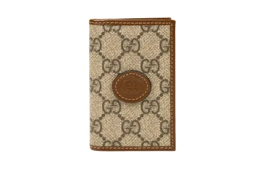 GUCCI GG Embossed Card Holder Canvas Wallet Men's Beige