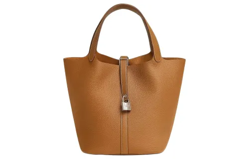 HERMES Picotin Lock Clemence Bullock Leather Basket Bag, Bucket Bag, Handbag 26 Women's 37 Gold Brown