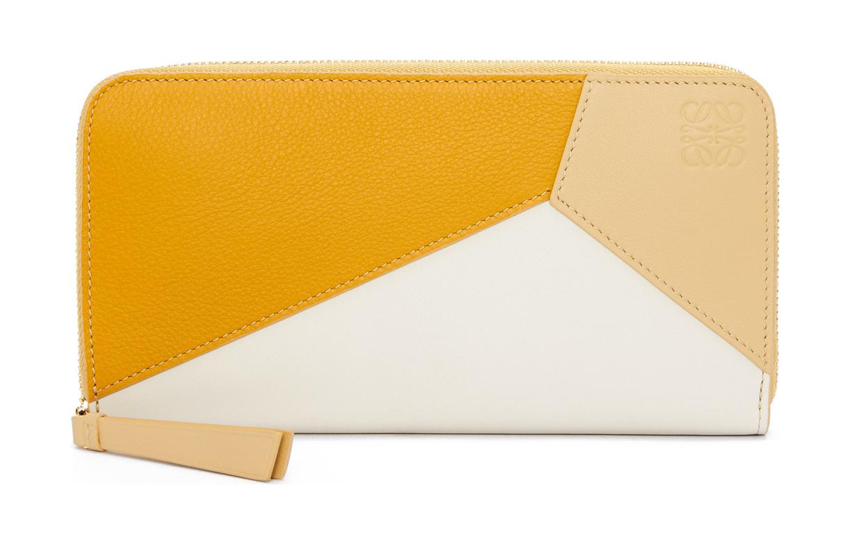 LOEWE Puzzle Calfskin Wallet Women's Sunflower & Soft White & Dark Color