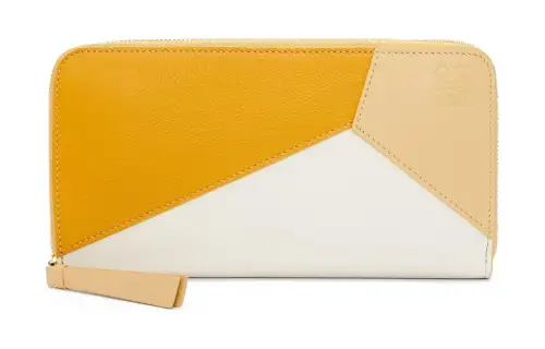 LOEWE Puzzle Calfskin Wallet Women's Sunflower & Soft White & Dark Color