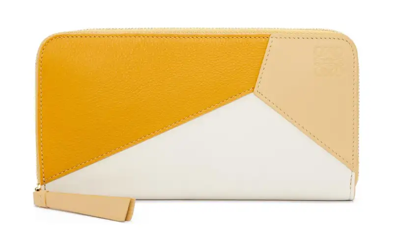 LOEWE Puzzle Calfskin Wallet Women's Sunflower & Soft White & Dark Color