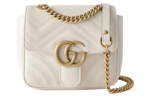 GUCCI GG Marmont Leather Camera Bag, Crossbody Bag, Shoulder Bag Mini Women's White