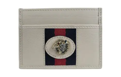 GUCCI Rajah Leather Wallet Card Holder Card Holder Women's White