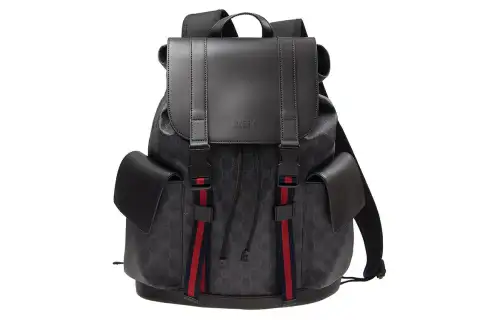 GUCCI Canvas With Leather Backpack Regular Men's Black Gray